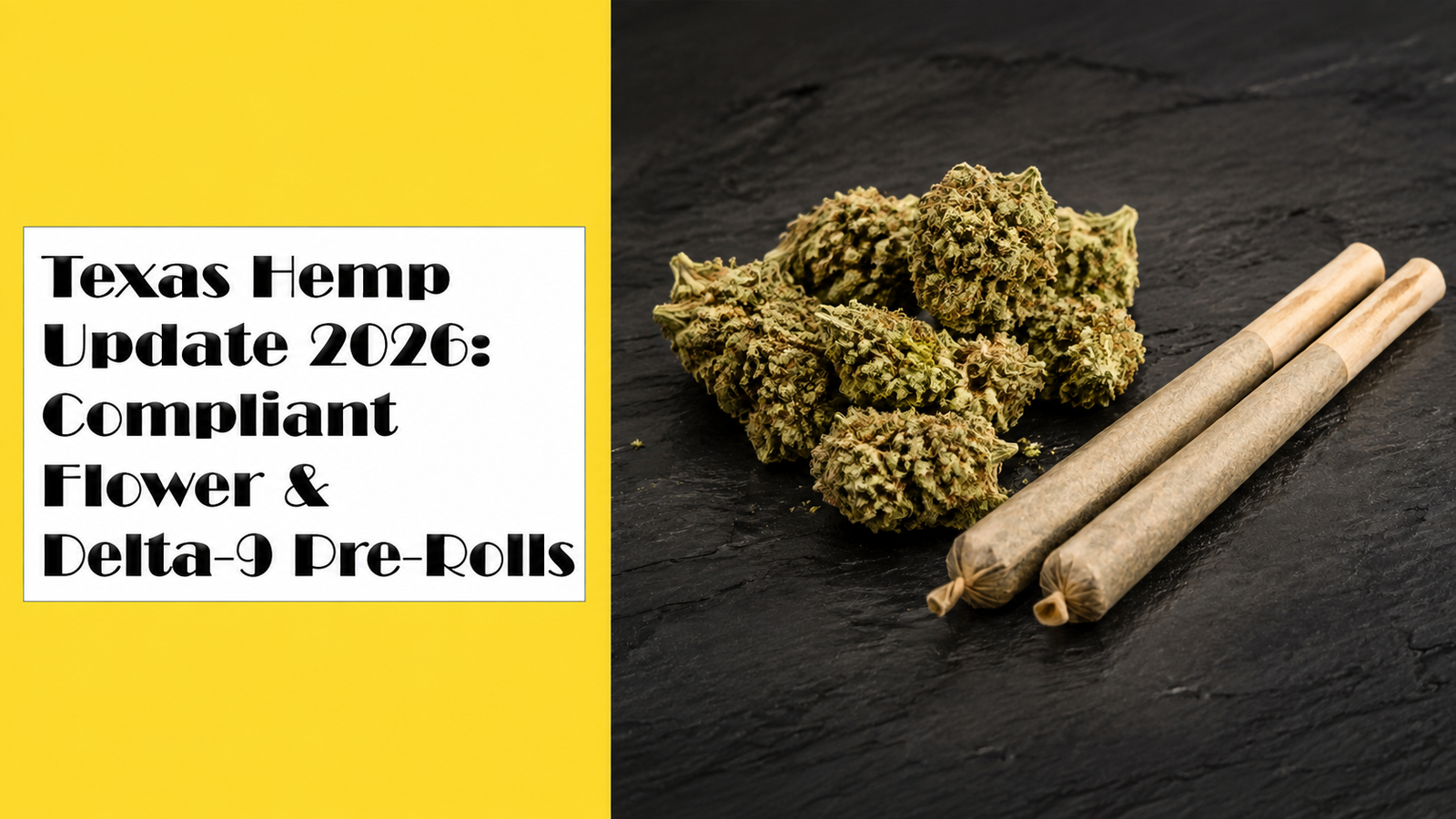 Texas Hemp Update 2026 banner with compliant flower and delta-9 pre-rolls